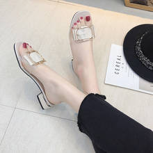 Zapatos transparentes para mujer, calzado Sexy de tacón alto grueso con lazo, hebilla de Metal, talla grande 2024 - compra barato