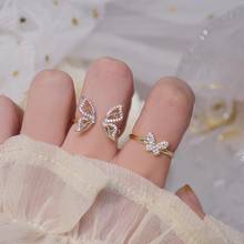 Anillo de circonia cúbica de mariposa hueca coreana para mujer, diseño abierto Ajustable, anillo de mariposa de circón pavé, regalo de joyería de boda 2024 - compra barato