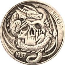 1937 Skull Dragon AB Souvenir Coins Collectibles 3D Antique Metal Commemorative Morgan Hobo Coin Copy Home Decor New Year Gifts 2024 - buy cheap