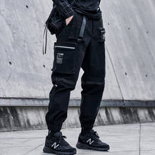 Calças masculinas bolso casual carga calças de fitness magro esportes costura tecido calças dos homens casual hip hop moletom masculino streetwear 2024 - compre barato