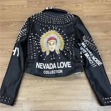 New cartoon rivet beading pu leather coats Women letters rivet beading Leather Jacket Punk Rock Cropped Jackets F2017 dropship 2024 - buy cheap