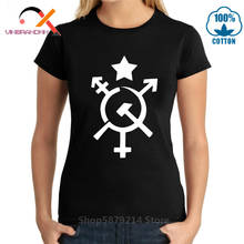 Camiseta feminina vintage de algodão orgânico, camiseta inteiramente automática cccp com espaço gay e comunismo, cor preta, 2020 2024 - compre barato