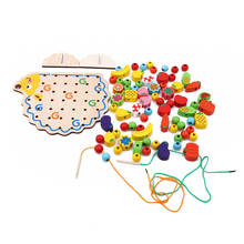 Wooden Fruits Vegetables Lacing Stringing Beads Toys with Hedgehog Board Montessori Educational Toy for Kids Children Gift 82Pcs 2024 - buy cheap