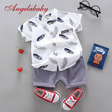 Summer baby boys clothing sets children's feather cartoon cotton short sleeve tops + shorts two-piece suit gentleman kid clothes 2024 - buy cheap
