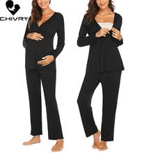 Conjunto de pijamas de maternidad para mujeres embarazadas, ropa de dormir de manga larga, Camiseta de lactancia para bebé, Tops + Pantalones ajustables 2024 - compra barato