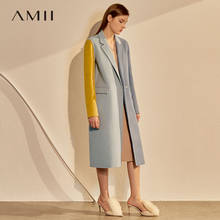 Amii Minimalism Winter Coat Women Fashion Patchwork 100%wool Double-sided Woolen Coat Causal Lapel Calf-length Coat 12040509 2024 - buy cheap