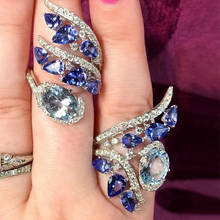 Винтажные кольца с синим кристаллом для женщин ювелирные изделия, Серебристые свадебные кольца женские капли воды Тип простое кольцо Femme Роскошные вечерние кольца 2024 - купить недорого