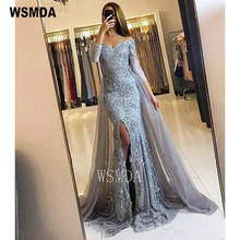 Split Lace Mermaid Prom Dresses with Detachable Train Off-the-shoulder Long Sleeves Formal Dress Women Elegant Evening Dresses 2024 - buy cheap