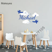 Makeyes Clouds Custom Name Wall Stickers Biplane Baby Boys Name Personalized Home Wall Decor Vinyl Decoration Kids Bedroom Q021 2024 - buy cheap