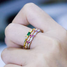 Anéis de zircônio quadrados em ouro rosado para mulheres, joia prateada, acessórios femininos, vermelho, verde, branco, cristal, anel de casamento para mulheres 2024 - compre barato