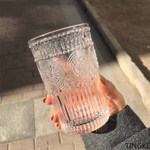 Estilo europeu retro sol flor copo de vidro em relevo copo de leite chá copo de suco de água para casa barra de cerveja 2024 - compre barato