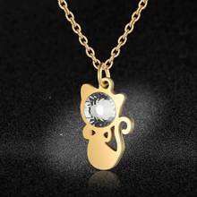 Super Fashion Big Crystal Stone 100% Stainless Steel Cat Charm Necklace High Polish Never Tarnish Jewelry Necklace Wholesale 2024 - buy cheap