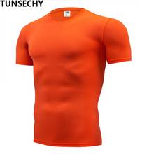 TUNSECHY, модная Однотонная футболка, мужские компрессионные обтягивающие футболки с коротким рукавом, S-4XL, летняя одежда, бесплатная доставка 2024 - купить недорого