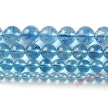 Azul pipoca cristal liso contas redondas 6 8 10 12mm solta contas de pedra natural para fazer jóias diy pulseira strand 2024 - compre barato