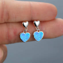 Cute Female Blue Opal Stone Earrings Trendy Love Heart Small Stud Earrings For Women Charm Bridal Silver Color Wedding Earrings 2024 - buy cheap