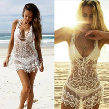 Sexy Women Beach Cover-Up Dress Bathing Swimwear Summer Bikini Women Lace See Through Crochet Sunshade Perspective Dress 2024 - buy cheap