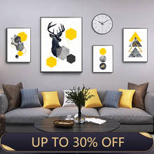 Abstract Grey Yellow Geometric Triangles Nordic Deer Poster Canvas Printings Wall Art Printing Pictures Living Room Home Decor 2024 - buy cheap