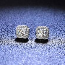 Plata excelente corte Total 1 quilate diamante prueba aprobada D Color alta claridad cuadrado moissanita Stud pendientes plata 925 joyería 2024 - compra barato