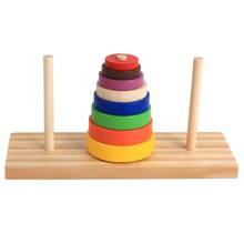 Tower of Hanoi Wooden Puzzle 10 Rings Geometric Stacker Kids Developmental Toy, 10 Colorful Pieces 2024 - buy cheap