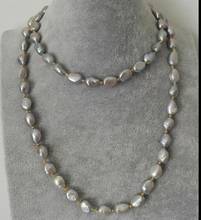 Collar de perlas de oro para mujer, joyería de perlas naturales de agua dulce, color gris brillante, 80cm, 10mm 2024 - compra barato