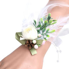 2019 New Wrist Flowers Pearl Silk Rose Ribbon Artificial Flower Party Wedding Decoration Bride Bridemaid Corsages Hand Flower 2024 - buy cheap
