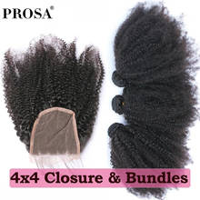 Mongolian Afro Kinky Curly Bundles Human Hair Bundles With Closure 100% Human Hair Weave Extensions 4B 4C Virgin Hair Prosa 2024 - buy cheap