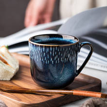 Caneca de cerâmica estilo nórdico, copo vintage com luz azul, xícara de leite e café de luxo simples, caneca de café feminina 2024 - compre barato