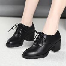 Spring and Autumn Black Women Ankle Boots Lace Up High Heel Ladies Boots Pu Leather Rubber Female Boots 2024 - buy cheap