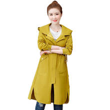 Casaco longo com capuz plus size, casaco feminino corta-vento casual moda coreana primavera outono 308 2024 - compre barato