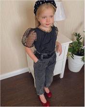 PUDCOCO Fashion Baby Girls 2Pcs Outfits Solid Puff Sleeve T-shirt Tops+Denim Long Pants Summer Casual Clothes Set 1-6Y 2024 - buy cheap