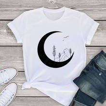 Camiseta feminina, camiseta da moda, lua, harajuku, feminina, pintura de paisagem, camiseta gráfica, verão 2024 - compre barato