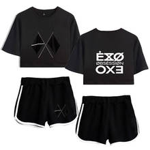 KPOP EXO-Conjunto de dos piezas con estampado de X-EXO para mujer, conjunto de pantalones cortos y camiseta encantadora, ropa de gran oferta, Sixth Album OBSESSION 2024 - compra barato