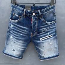 Jeans Italian Men's Straight Denim Shorts Blue Paint Slim Jeans Shorts D9130 2024 - buy cheap