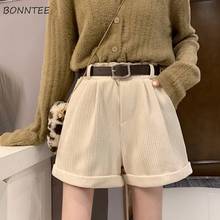 Shorts Women High Waist Sashes Corduroy Solid Apricot Simple Design Korean Style Stylish Elegant Soft Spring Female Outerwear 2024 - buy cheap