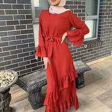 Chiffon Muslim Women Abaya Ruffles Long Maxi Dress Islam Prayer Robe Kaftan Jilbab Arabic Ramadan Solid Color Worship Service 2024 - buy cheap