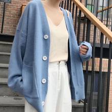 Long-Sleeved Button Women Sweaters Cardigan 2021 Autumn Winter New Lazy Wind Lady Loose Knitted Solid Outwear Coat Tops Commute 2024 - buy cheap