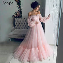 Vestidos de Fiesta Rosa sencillos con escote Corazón, manga larga, hombros descubiertos, línea A, formales, apliques, vestidos de noche plisados de tul 2024 - compra barato