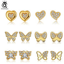ORSA JEWELS 925 Sterling Silver Plated 14k Gold Stud Earrings Shiny Zircon Women Fashion Wedding Jewelry Accessories APE01 2024 - buy cheap