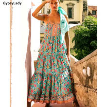 GypsyLady Vintage Chic Women Maxi Dress Floral Print Sleeveless Beach Long Dress Bohemian Rayon Ladies Summer Spaghetti Dresses 2024 - buy cheap