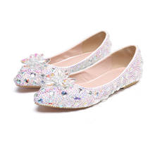 2021 spring new banquet dress pointed bridal wedding shoes female color diamond crystal flat PU large size fashion single shoes 2024 - buy cheap