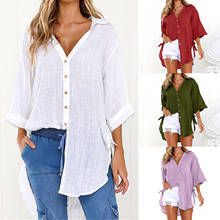 Женская свободная Длинная блузка на пуговицах, платье-рубашка, хлопковые Женские повседневные топы, повседневные топы, рубашка, блузки, женские рубашки 2024 - купить недорого