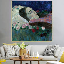 Holover gustav klimt "miss ria munk em seu leito de morte" pintura a óleo da lona arte ocidental decoração poster estética casa decoração do quarto 2024 - compre barato