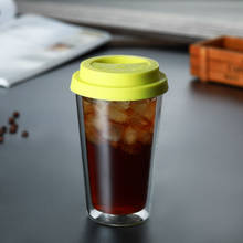 Tazas de café de vidrio reutilizables de estilo americano, taza de café de vidrio resistente al calor de doble pared inferior, 350ml 2024 - compra barato