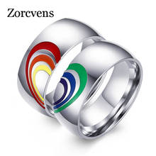 ZORCVENS 2022 New Fashion Silver Color Stainless Steel Red Green Heart Engagement Ring for Men Women Rainbow Wedding Jewelry 2024 - buy cheap