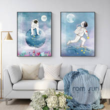 Nordic Blue Universe Astronaut Canvas Painting White Blue Poster Print Unique Wall Art for Living Room Bedroom Aisle Modern Deco 2024 - buy cheap