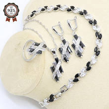 Black White Zircon 925 Silver Bridal Jewelry Set for Women Bracelet Earring Necklace Pendant Ring Gift Box 2024 - buy cheap