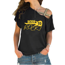 Born To Rock Decal Music Band Roll Drums Guitar Print Funny T Shirt Short Sleeve Women Irregular Skew Cross Bandage cotton tees 2024 - buy cheap