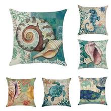 45x45cm Removeable Linen Pillowcase Vintage Sea/Shell/Whale/Turtle Throw Pillow Case Bed Sofa Cushion Cover Office Home Decor 2024 - buy cheap