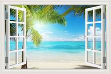 Creative 3D Sunshine Beach View False Faux Window Frame Window Mural Vinyl Bedroom Wall Decals Stickers 2024 - compre barato