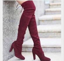 Shorha winter autumn Women boot Faux Suede Women Over The Knee Boots Lace Up Sexy High Heels Shoes Woman Female Slim Thigh High Boots Botas 35-43 2024 - buy cheap